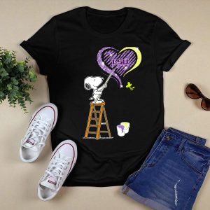 Snoopy Painting Lsu Heart With And Woodstock T-Shirt