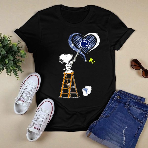 Snoopy Painting Penn State Nittany Lions Heart With And Woodstock T Shirt Black 1