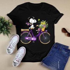 Snoopy Riding Purple Bicycle With Lsu Tigers Bouquet T-Shirt