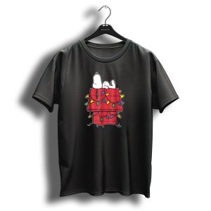 Snoopy Sleeping On Doghouse With Christmas Lights Peanuts Holiday Novelty T Shirt