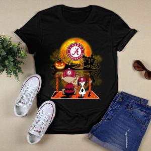 Snoopy And Charlie Brown Pumpkin Alabama Crimson Tide Halloween Moon Shirt