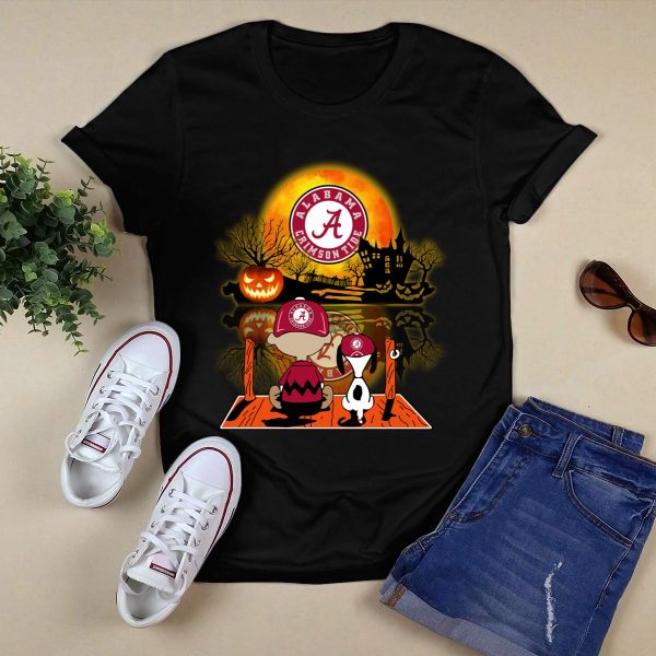 Snoopy and Charlie Brown Pumpkin Alabama Crimson Tide Halloween Moon shirt Style 1 Black 1