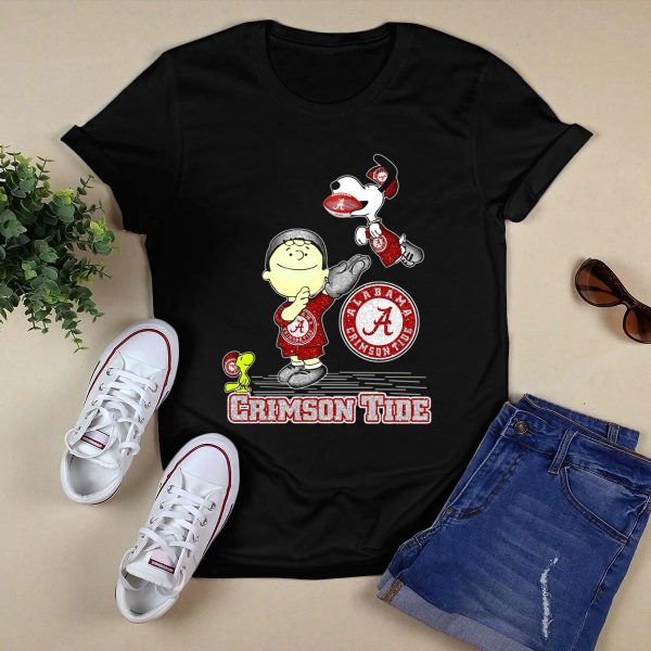 Snoopy and Woodstock Celebrate Alabama Crimson Tide Football T Shirt Style 1 Black 1
