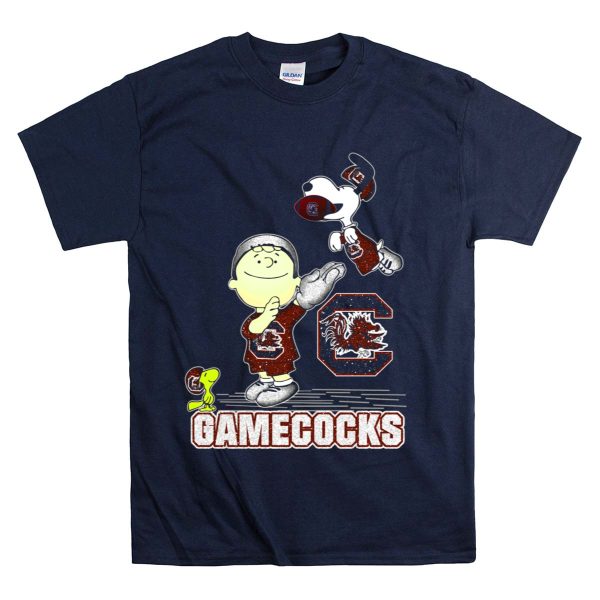 Snoopy and Woodstock Celebrating South Carolina Gamecocks Football T Shirt 1 Navy