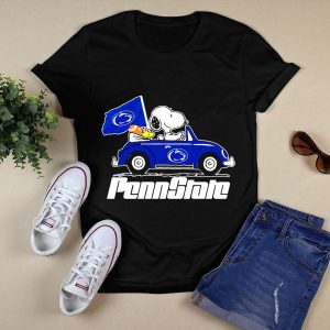 Snoopy And Woodstock Penn State Nittany Lions Driving Car With Flag T-Shirt