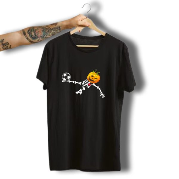 Soccer Skeleton Halloween Pumpkin Head Trick Kick T Shirt t shirt 1