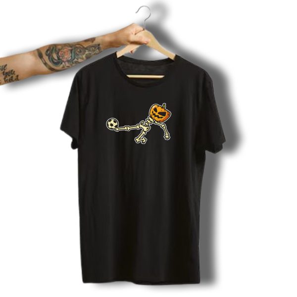 Soccer Skeleton Pumpkin Head Halloween Costume Party Kick T Shirt t shirt 1
