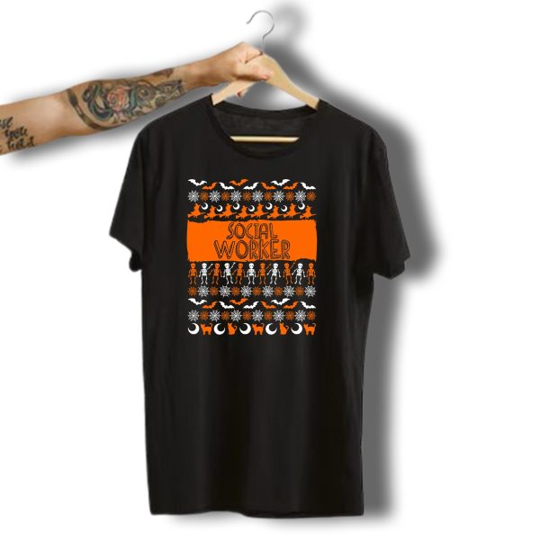 Social Worker Halloween Bats Skeletons Witches And Cats T Shirt t shirt 1