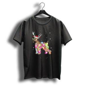 Soft Coated Wheaten Terrier With Antlers And Christmas Lights T Shirt