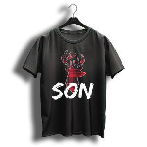 Son Family Matching Christmas Red Plaid Reindeer T Shirt