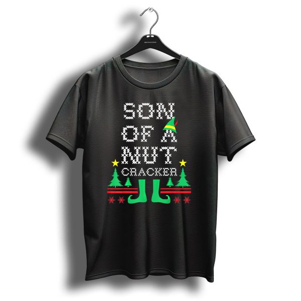 Son Of A Nutcracker Ugly Christmas Elf Hat Trees Stars Snowflakes T Shirt 1 t shirt 1