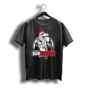 Sonsaurus Christmas Rex T Rex Dinosaur Holiday Santa Hat T-Shirt