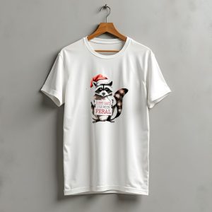 Sorry Santa I'Ve Been Feral Funny Christmas Raccoon With Santa Hat T-Shirt