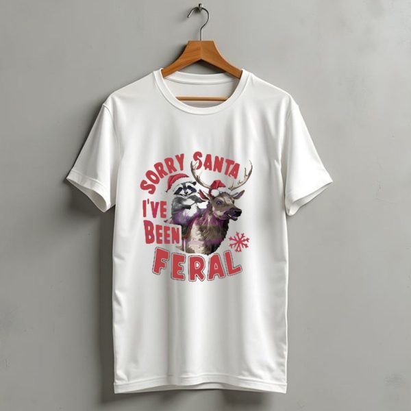 Sorry Santa Ive Been Feral Raccoon Christmas Reindeer Santa Hat T Shirt 1 t shirt 1