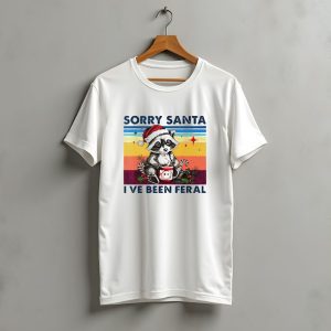 Sorry Santa I'Ve Been Feral Raccoon Vintage Christmas Holiday T-Shirt
