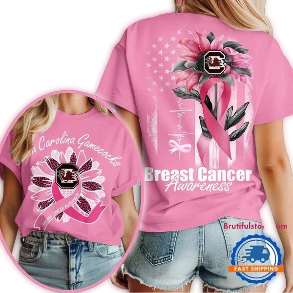 South Carolina Gamecocks 2025 NCAA Breast Cancer Sunflowers Unisex 3D Shirt 1