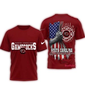 Gamecocks 2025 Firefighter American Flag All-Over Print T Shirt