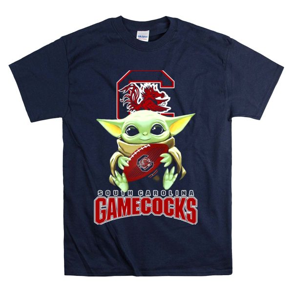 South Carolina Gamecocks Baby Yoda Holding Football T Shirt 1 Navy