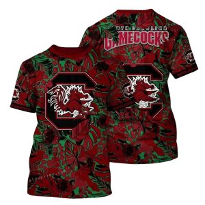 South Carolina Gamecocks Floral Leafs Pattern All-Over Print T Shirt