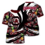South Carolina Gamecocks Floral Leafs And Pineapple Pattern All-Over Print T Shirt