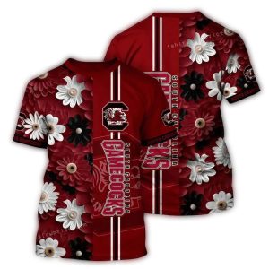 South Carolina Gamecocks Flower Stripe All-Over Print T Shirt