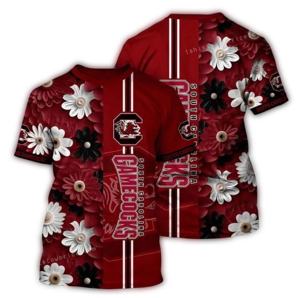 South Carolina Gamecocks Flower Cheap 3D Shirt Gifts For South Carolina Gamecocks Football Fans 2