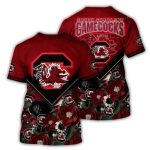 South Carolina Gamecocks Big Logo And Flower All-Over Print T Shirt
