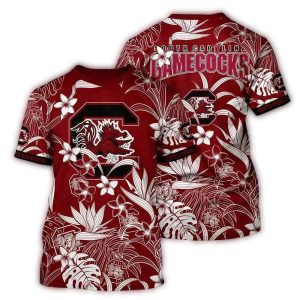South Carolina Gamecocks Floral White All-Over Print T Shirt