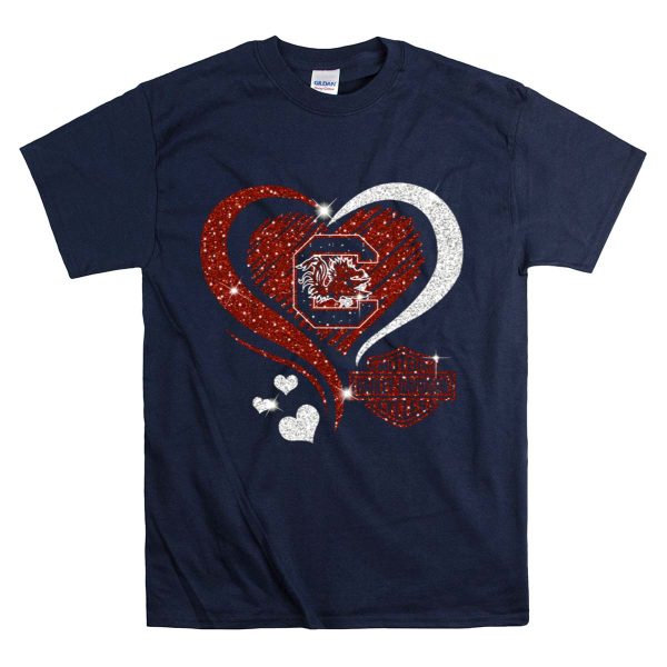 South Carolina Gamecocks HD Heart Intertwine T Shirt 1 Navy