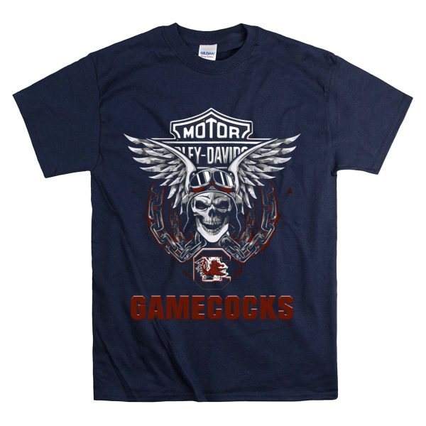South Carolina Gamecocks HD Ncaa Football Fans Skull Wings T Shirt 1 Navy