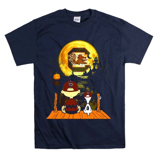 South Carolina Gamecocks Halloween Moonlit Reflection with Characters T Shirt 1 Navy