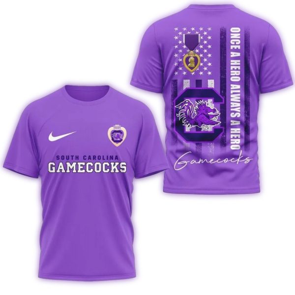 South Carolina Gamecocks NCAA National Purple Heart Day Unisex 3D Shirt 1