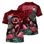 South Carolina Gamecocks Parrot And Flamingo Art All-Over Print T Shirt