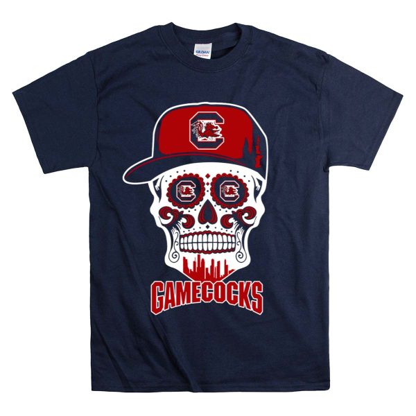 South Carolina Gamecocks Skull Design With Hat And Icons T Shirt 1 Navy