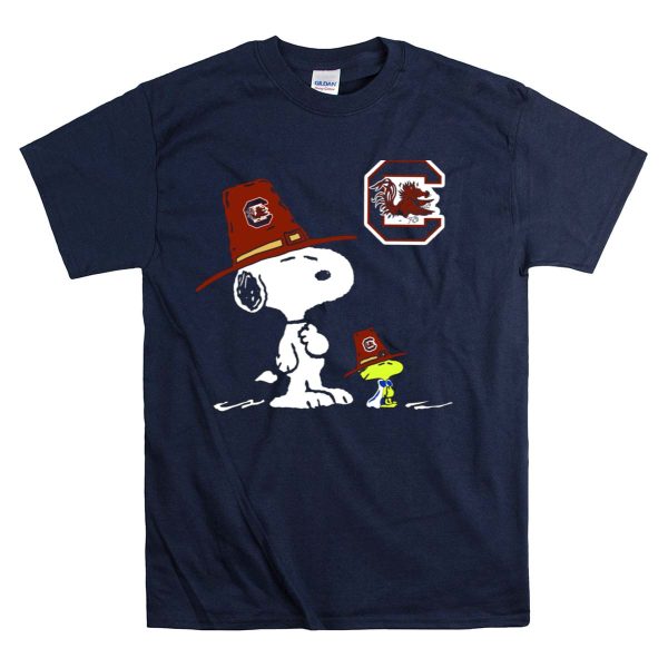 South Carolina Gamecocks Snoopy Woodstock Thanksgiving Pilgrim Hats T Shirt 1 Navy
