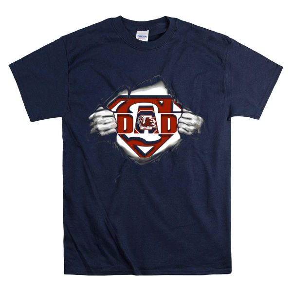 South Carolina Gamecocks Super Dad Logo With Torn Shirt Effect T Shirt 1 Navy