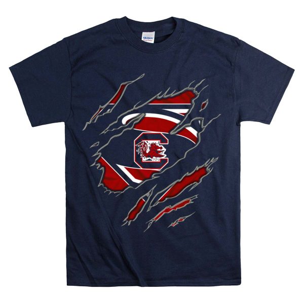 South Carolina Gamecocks Superman Logo Claw Marks T Shirt 1 Navy