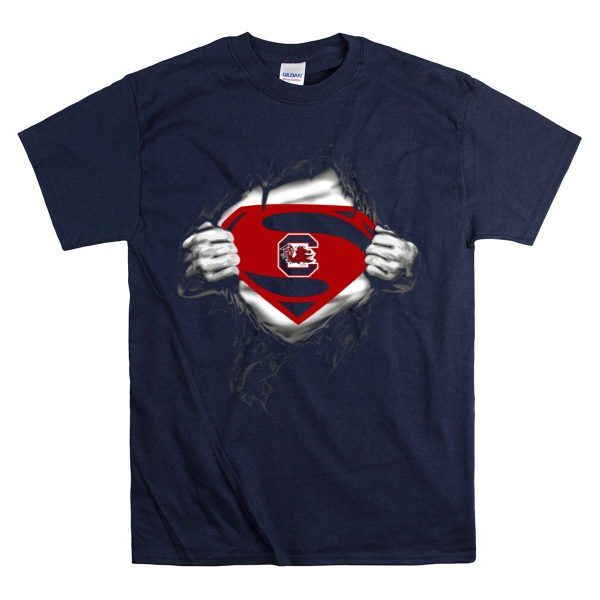 South Carolina Gamecocks Superman Shield Emblem Burst T Shirt 1 Navy
