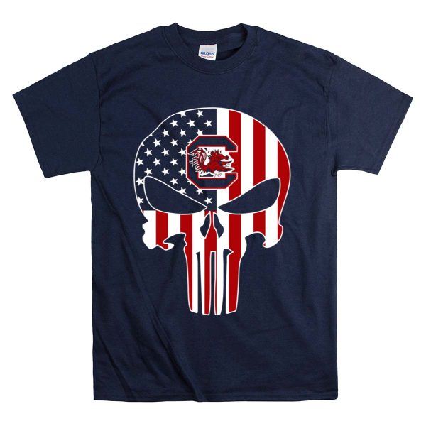 South Carolina Gamecocks The Punisher American Flag Skull T Shirt 1 Navy
