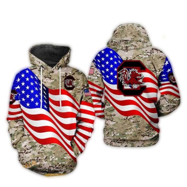 South Carolina Gamecocks US Flag Camo Veteran NCAA 3D Hoodie Sweatshirt Shirt