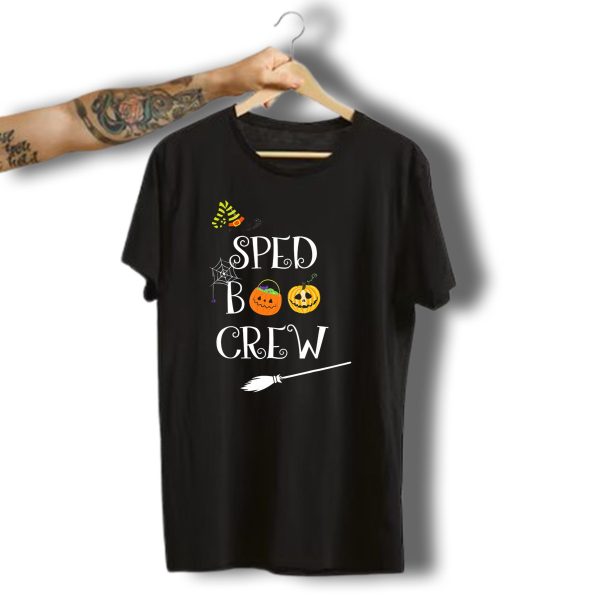 Sped Boo Crew Special Education Teacher Halloween Witch Hat Pumpkin Broom T Shirt t shirt 1