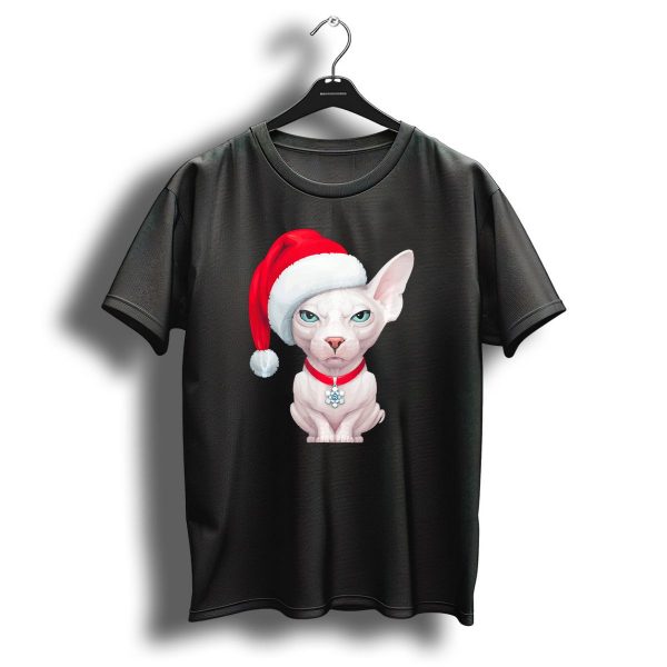 Sphynx Cat Santa Hat Christmas Holiday Festive Pet Charm T Shirt 1 t shirt 1