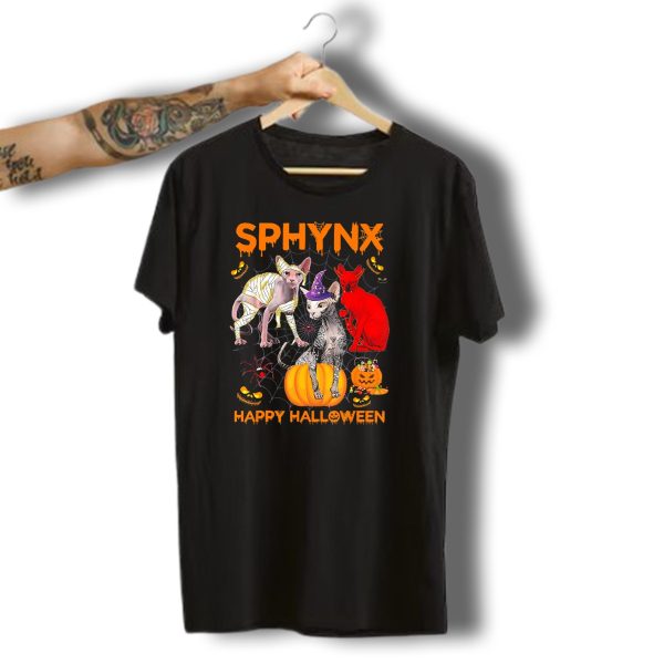 Sphynx Cats Halloween Pumpkin Mummy Witch Hat Red Cat T Shirt t shirt 1 1