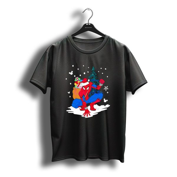 Spiderman Santa Christmas Tree Snow Presents T Shirt t shirt 1