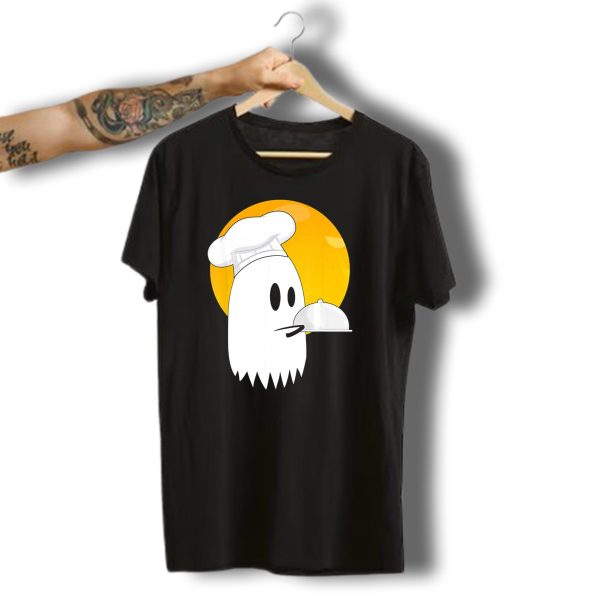 Spooky Ghost Cooking Chef Halloween Cost Dish Serving Ghost In Chef Hat T Shirt t shirt 1