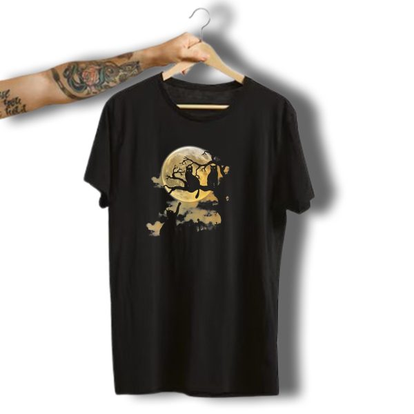 Spooky Halloween Black Cats In Graveyard By Moonlight T Shirt t shirt 1