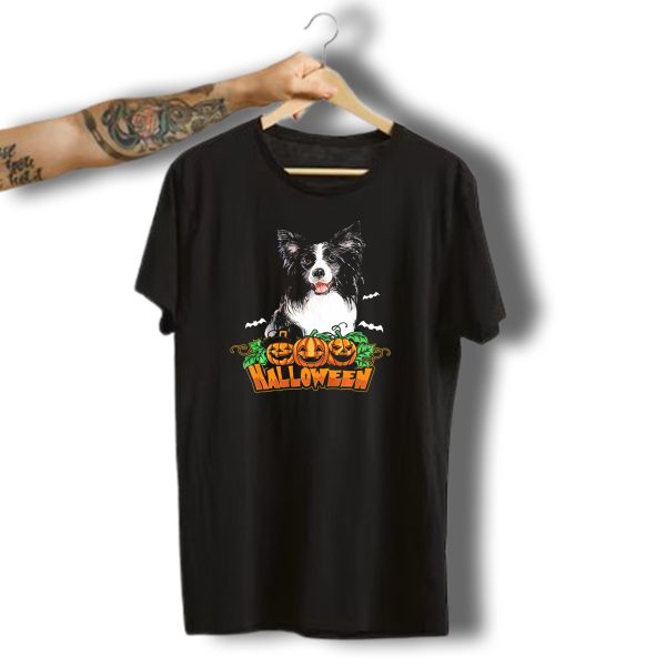 Spooky Halloween Border Collie With Pumpkins And Bats T Shirt t shirt 1
