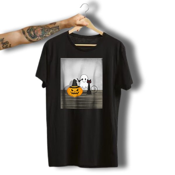 Spooky Halloween Cat Pumpkin Ghost With Witch Hat And Bat T Shirt t shirt 1 1