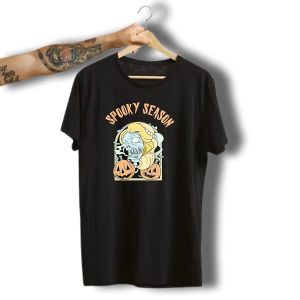 Spooky Season Zombie Skeleton With Blonde Hair And Jack O Lantern Pumpkins Halloween T Shirt t shirt 1