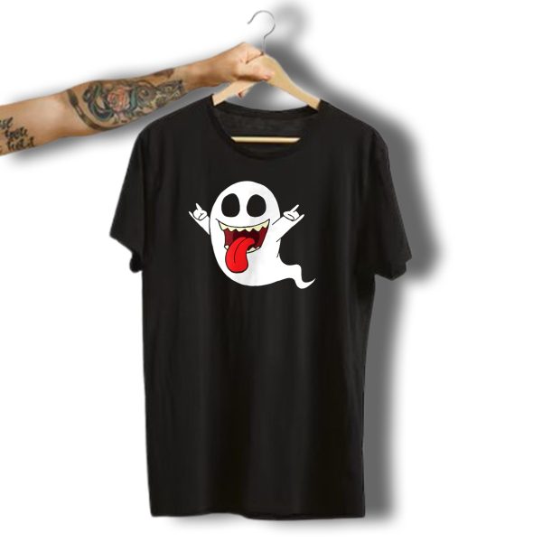Spoopy Halloween Ghost Rock On Tongue Out Party T Shirt t shirt 1
